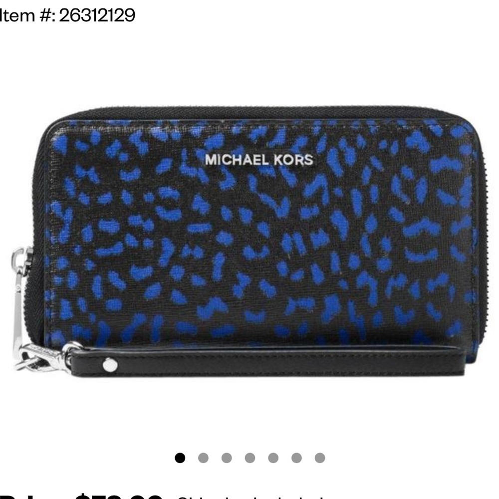 Michael Kors Black Blue Jet Travel Leopard leather Smartphone Wristlet Wallet